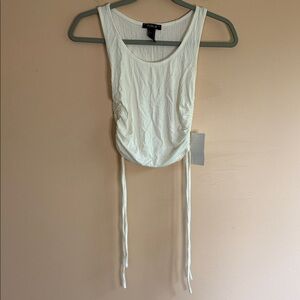 Avenue White Ribbed Scoop Neck Camisole with Side Ties